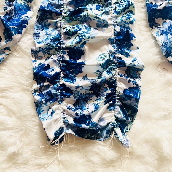 New! FOR LOVE & LEMONS Ruched Floral Bodycon Mini Dress - Picture 9 of 12